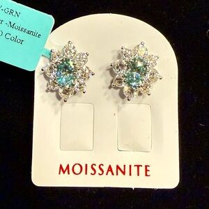 Gorgeous Green Halo Moissanite Stud Earrings - Sparkling Floral Design - NWT